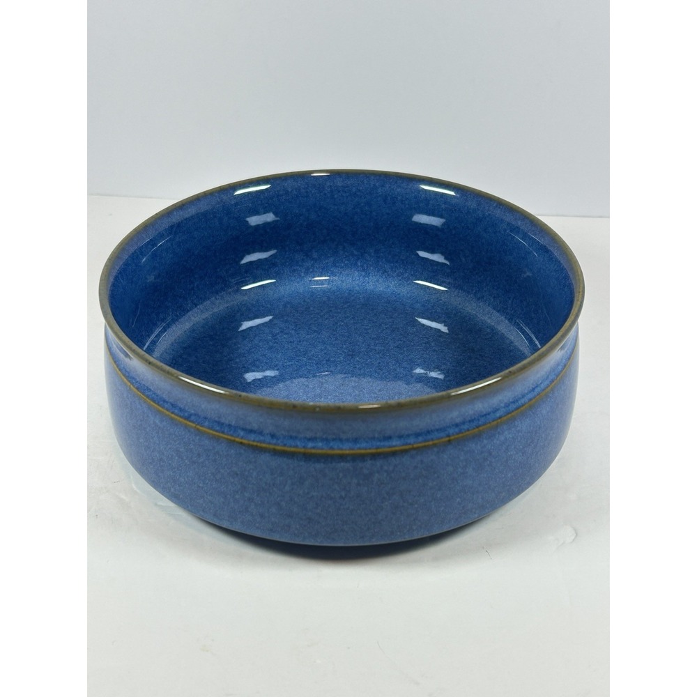 Vintage Denby-Langley English Blue 7.75" Round Bowl Stoneware Ram's Head Stamp